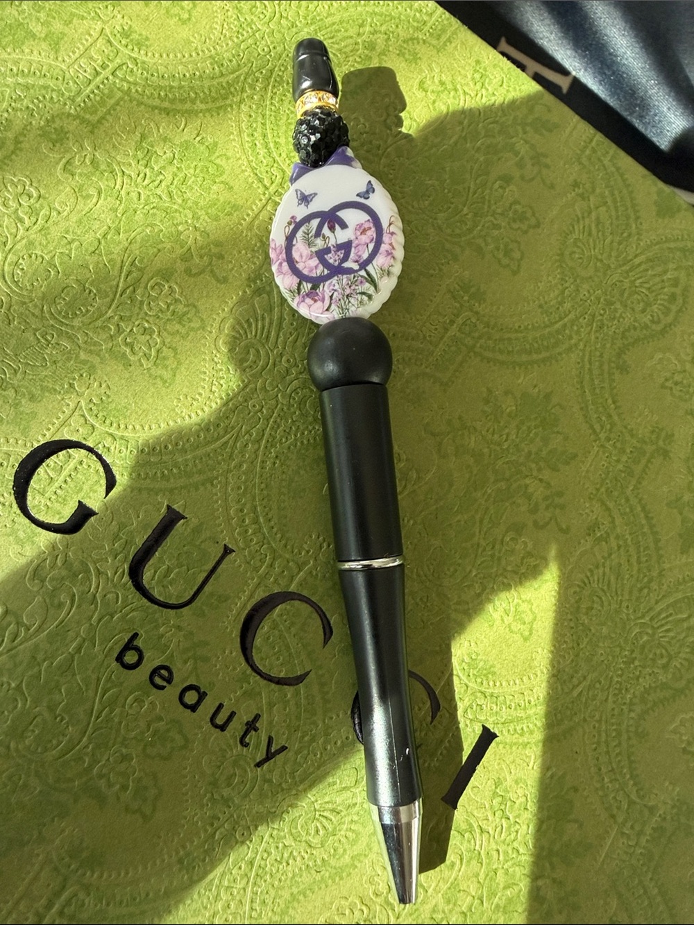 Black and Purple Floral Charm Pen-